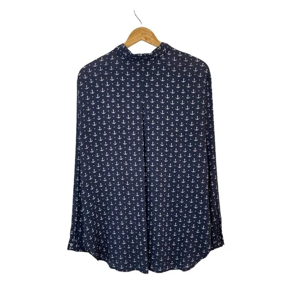 GRAND & GREENE Navy Long Sleeve Anchor Print Blouse Sz 1X - Picture 2 of 9